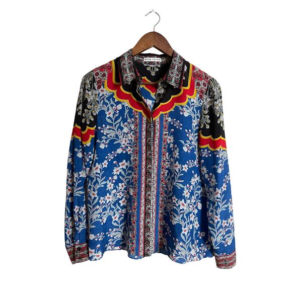 Alice + Olivia Willa Floral Print Blouse 100% Silk Womans Medium - Picture 1 of 16